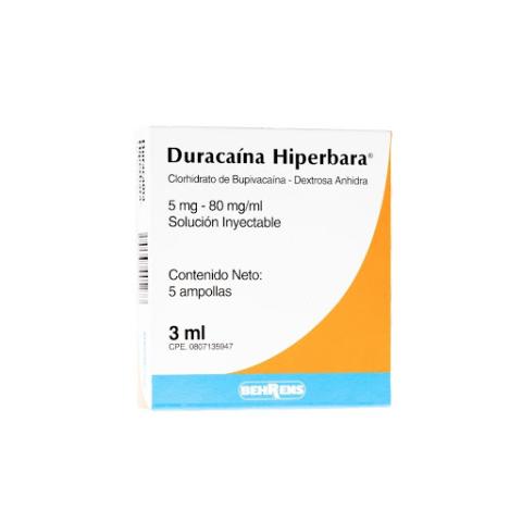 DURACAINA HIPERBARA BUPIVACAINA-DEXTROSA 5MG-80 MG/ML 3 ML X 5 AMP BEHRENS 