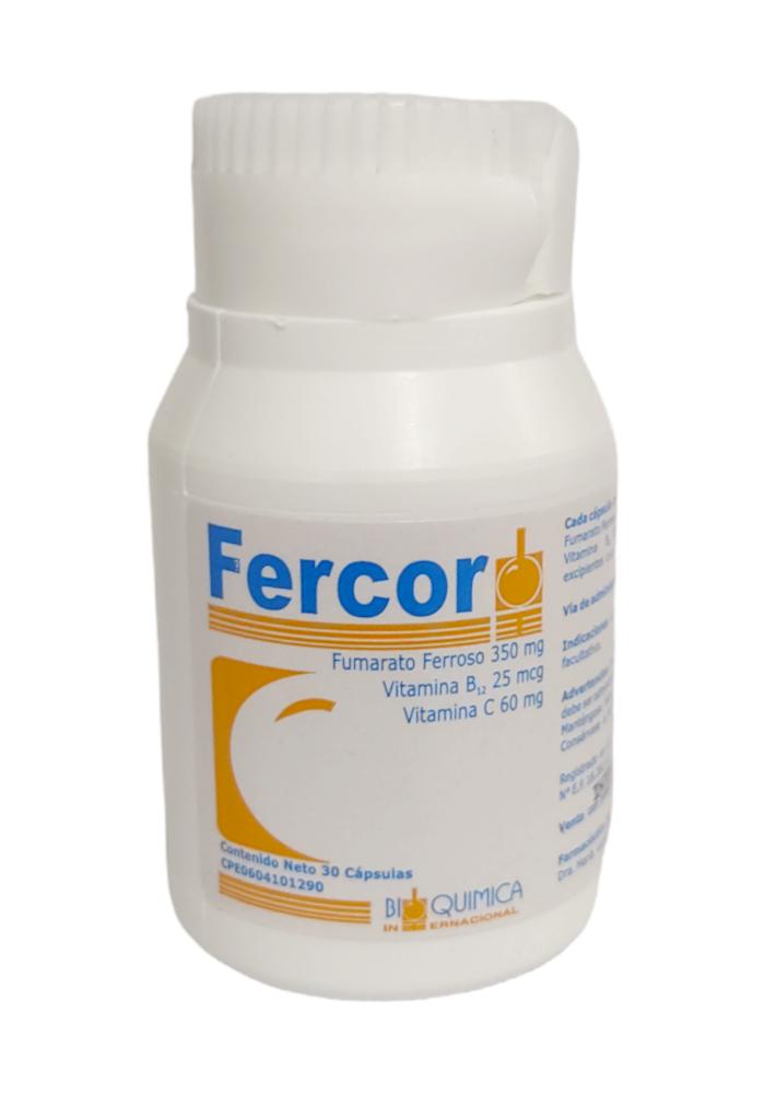 FERCOR FUMARATO FERROSO VIT B12 VIT C 350MG/25MCG/60MG X 30 CAP BIOQUIMICA INTERNACIONAL
